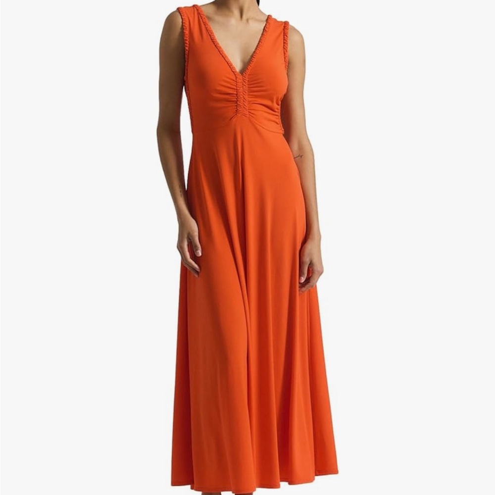 Derek Lam 10 Crosby Misha Matte Tangerine Ruched Jersey Dress Women’s Sz L $395